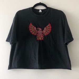 Vintage 100% cotton boxy crop phoenix Native American tribal embroidered shirt